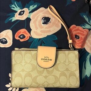 Coach Beige and peach Wristlet Clutch